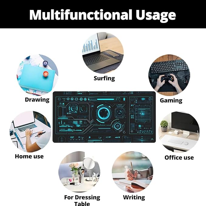 Large Extended Gaming Mouse Pad, (48" x 24") Big Desk Matt for Desktop, Waterproof Computer Keyboard Mat for Esports Pros/Gamer/Desktop/Office/Home-Cyberpunk Black and Blue