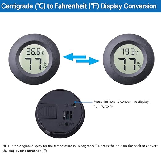 3pcs Mini Hygrometer Thermometer Indoor Outdoor Round Humidity Meter Temperature Gauge Humidity Sensor Fahrenheit Switchable Celsius Monitor for Reptile Jars 3D Printer