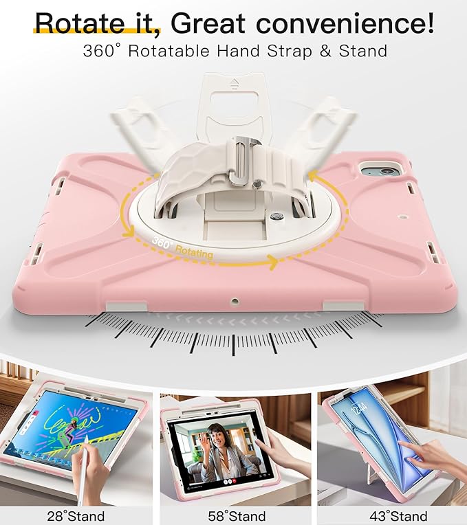 BRAECN Case for iPad Air 13 Inch 2026(M4)/2025(M3)/2024(M2) & iPad Pro 12.9''(2022/2021/2020/2018), Full-Body Protection Screen Protector Pencil Holder 360° Rotating Handle Kicktand Kids Friendly