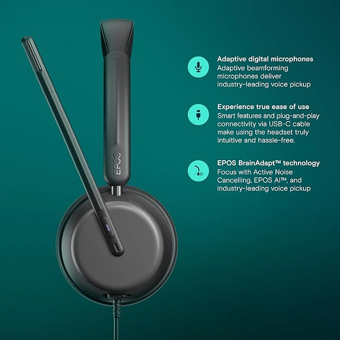 EPOS Impact 860T ANC Dual-Sided Wired Headset with Active Noise Cancellation, Microsoft Teams Certified, USB C and USB A, Super Wideband Audio, Ideal for Office Calls, Zoom, Home & Hybrid Work, Black