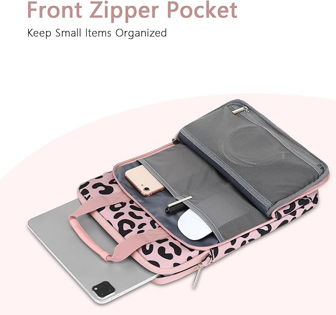 MOSISO 12.9 inch Tablet Sleeve Bag for iPad Pro 13 M4&iPad Air 13 M3 M2,iPad Pro 12.9 M2 M1 6/5th,Surface Laptop Go 12.4,Galaxy Tab S8+/S9+ 12.4, Leopard Grain Tablet Shoulder Bag with 3 Pockets, Pink