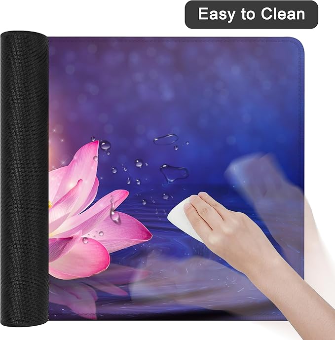 Desk Mat for Desktop,Extended Gaming Lotus Mouse Pad,Non-Slip Rubber Base Mousepad with Stitched Edges for Office Home Desk Decor,31.5X15.7 Inch