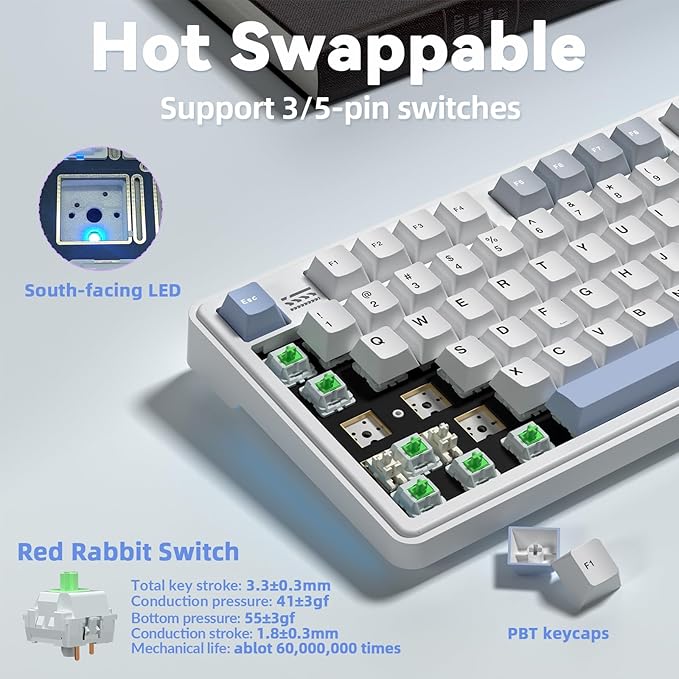 CORBOBO LINGBAO K108 Pro Wireless Mechanical Keyboard with Screen & Knob, Full Size Creamy Keyboard with Number Pad, 10000mAh Battery, PBT Keycaps, RGB Backlit, Hot-swappable Gaming Keyboards