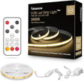Tatazone White COB Led Strip Lights Max with RF Remote, 16.4ft 3000K CRI93+ Dimmable Ultra Bright Warm White COB Light Strip, Adhesive Indoor COB Led Lights for Living Room, Shelf, Cabinet