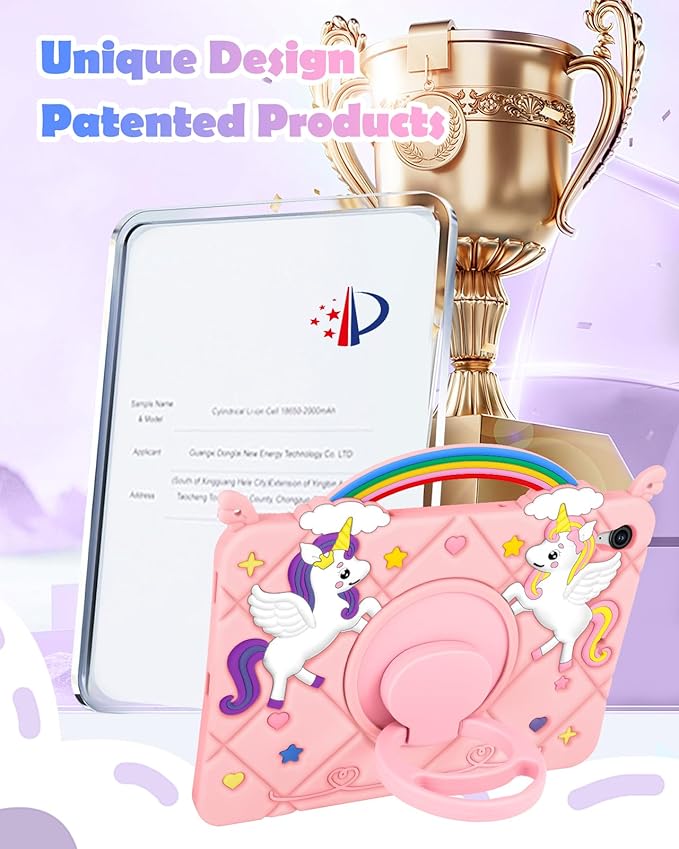 Uppuppy for Galaxy Tab S10 FE 5G Case/Tab S9 FE Case - Cute Cartoon Kawaii Unicorn Teen Girls Women Tablet Cover with Rotating Stand & Strap Soft Silicone Funda for Samsung Tab S9FE/S10FE 10.9 Inch