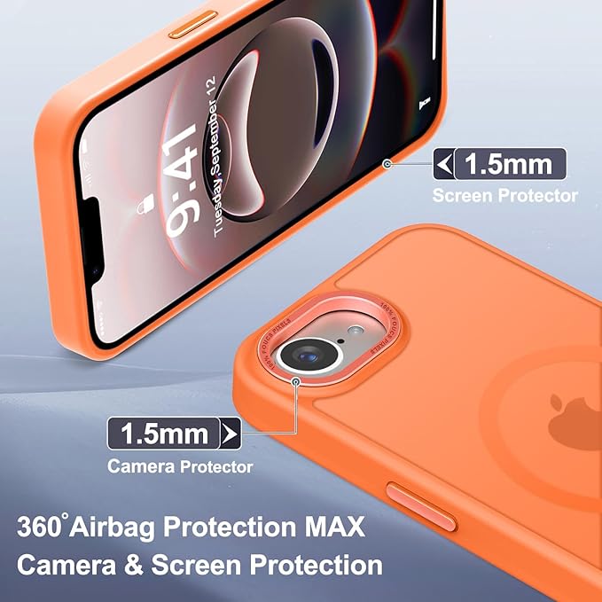 Newfuture Designed for iPhone 17e Case & iPhone 16e Case with Magnetic [13 FT Military Drop Protection] [Compatible with Magsafe] Slim Translucent Shockproof with Anti-Fingerprint Phone Case, Orange