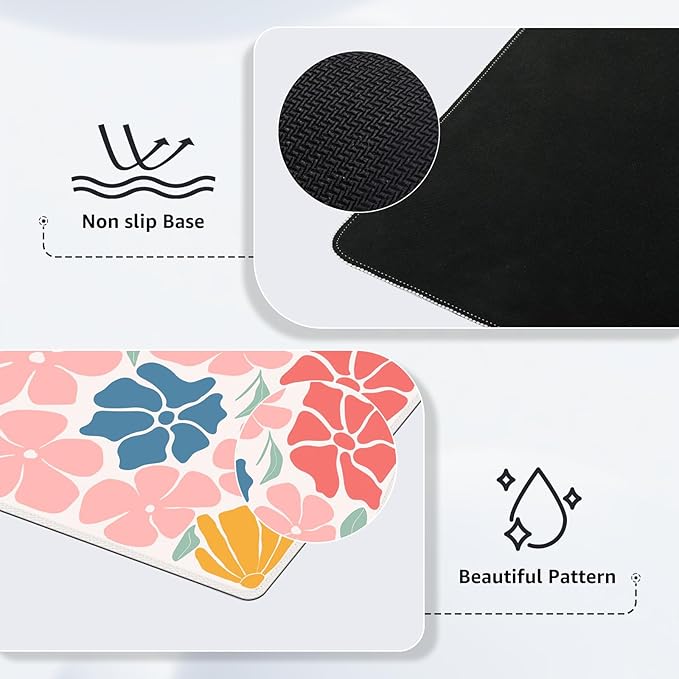 iCasso XXL Large Mouse Mat, Anti-slip Big Mousepad with Stitched Edges, Keyboard Pad Mat for Computer, Work, Gaming (Colorful Flower)