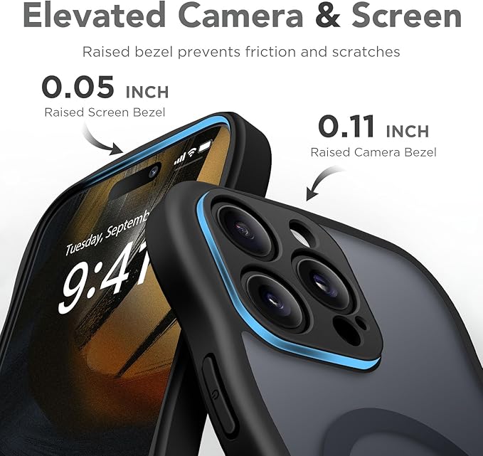 CAPRARO for iPhone 16 Pro Case for Women Girls, Upgraded [Full Camera Protection] [Compatible with MagSafe] Cute Wave Translucent Matte Phone Case for iPhone 16 Pro, Black