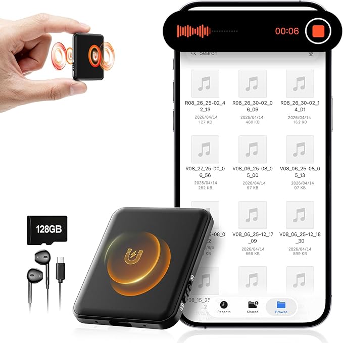 128G (10800 Hours) Magnetic Voice Activated Recorder - Hypamutek AI Noise Reduction Digital Voice Recorder with Playback, 75H Continuous & Portable Audio Recorder for Meetings, Lectures and Interviews