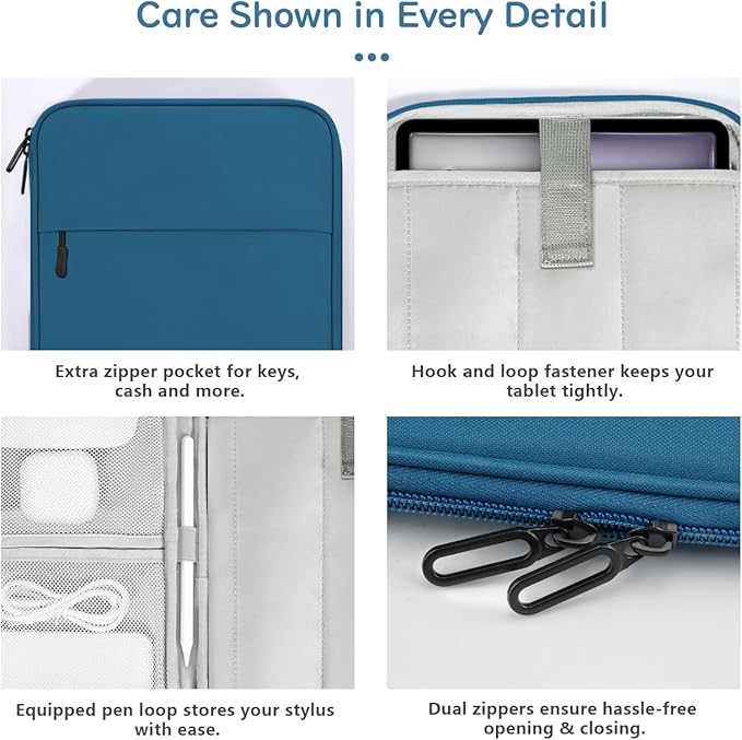 Dadanism 13 Inch Tablet Sleeve Padded Carrying Case for New iPad Air 13" M4/M3 2026/2025, iPad Pro 13" M5/M4 2025/2024, Galaxy Tab S10+/S9 FE+/S9+ 12.4", Remarkable Paper Pro 11.8", Peacock Blue