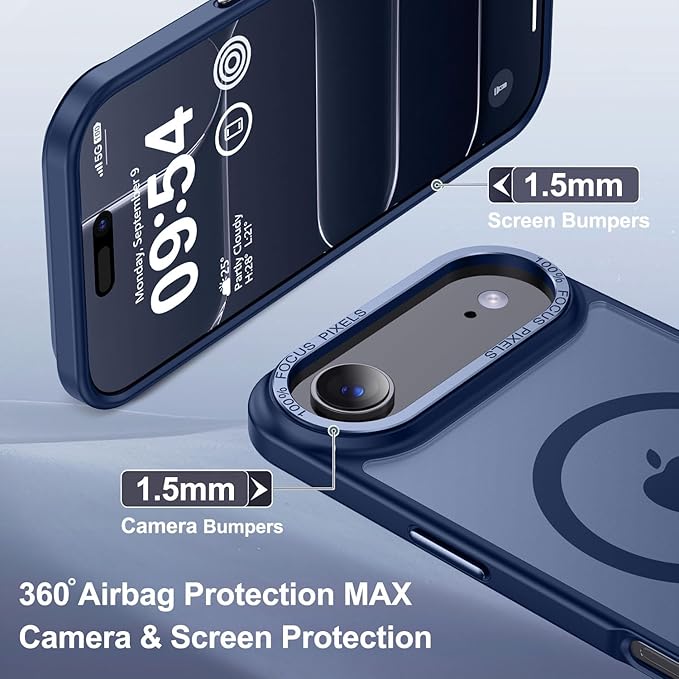 Newfuture Magnetic for iPhone Air Case [Compatible with Magsafe] [Military Grade Drop Protection] Translucent Matte Anti-Scratch Shockproof Protective Phone Cover 6.5 Inch, Navy Blue