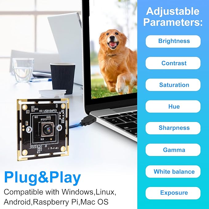 ELP 16MP Autofocus USB Camera Module - 4K UVC USB2.0 With 68-Degree Mini Size Lens IMX298 for Computer, Laptop, PC - Video Lightburn Industrial Embedded Webcam Board