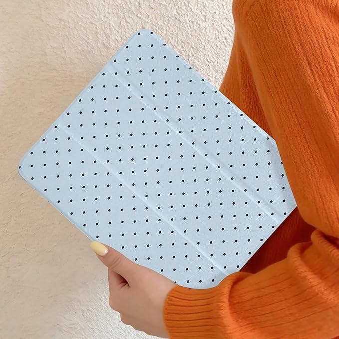 Lovmooful Compatible for iPad Pro 12.9-Inch 2022/2021/2020/2018 (6th/5th/4th/3rd Generation) Case with Pencil Holder Cute Polka Dot with Aesthetic Design Soft TPU Trifold Stand Protective-Blue