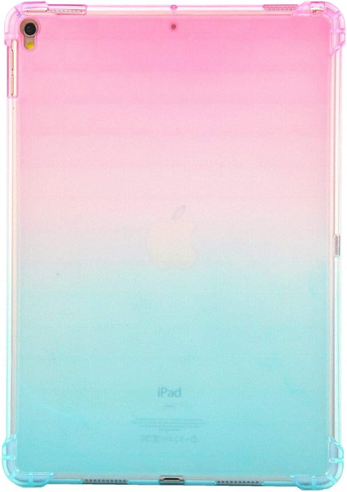 Translucent Frosted TPU Back Case for Apple iPad Air 3 (3rd Gen) 10.5" 2019 and iPad Pro 10.5" (2017) Gradient Color Impact Resistant Corner Protection Shockproof Cover, Pink & Green