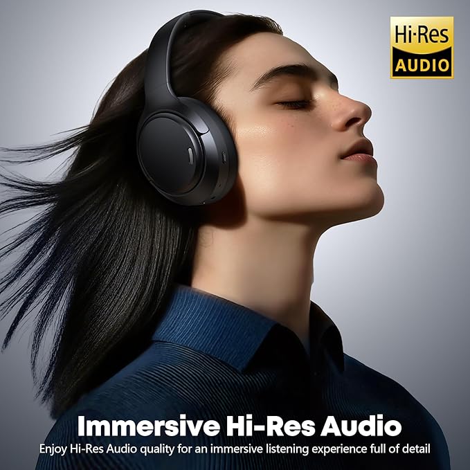 Hybrid Active Noise Cancelling Headphones 120H Long Playtime, 6 ENC Mic, Wireless Over-Ear Bluetooth 6.0 Headphones, Hi-Res Audio, Memory Foam Earcup, Transparency Mode ANC Headphone for Travel Office