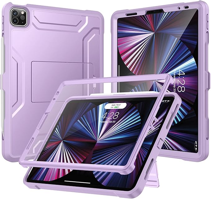 Soke Case for iPad Pro 11 Inch 2022/2021/2020/2018/iPad Air 5th/4th Generation,Built-in Screen Protector - Support 2nd Apple Pencil Charging - Heavy Duty Rugged Protective Kickstand Case - Violet