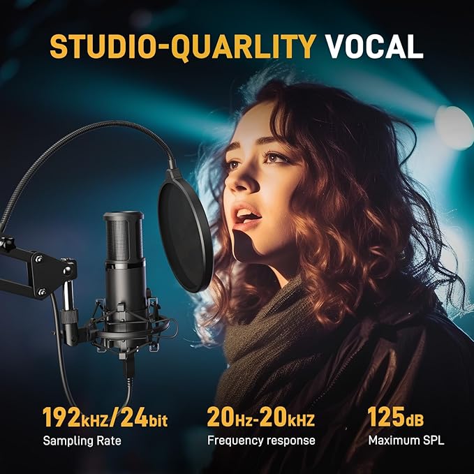 MAONO USB Recording Microphone Kit, Professional Condenser Microphone for PC with One-Touch Mute and Mic Gain Knob for Singing, Podcast, Studio, Streaming PM421
