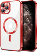 Hython Magnetic Clear for iPhone 11 Pro Case with Camera Lens Protector [Compatible with MagSafe] Luxury Plating Edge Slim Soft TPU Cover Protective Phone Case for iPhone 11 Pro 5.8", Red