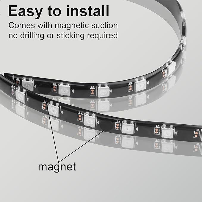 40cm Magnetic ARGB LED Strip for PC Case, Silicone Encased 24 LEDs, 5V 3-Pin Addressable RGB Light Sync with Motherboard