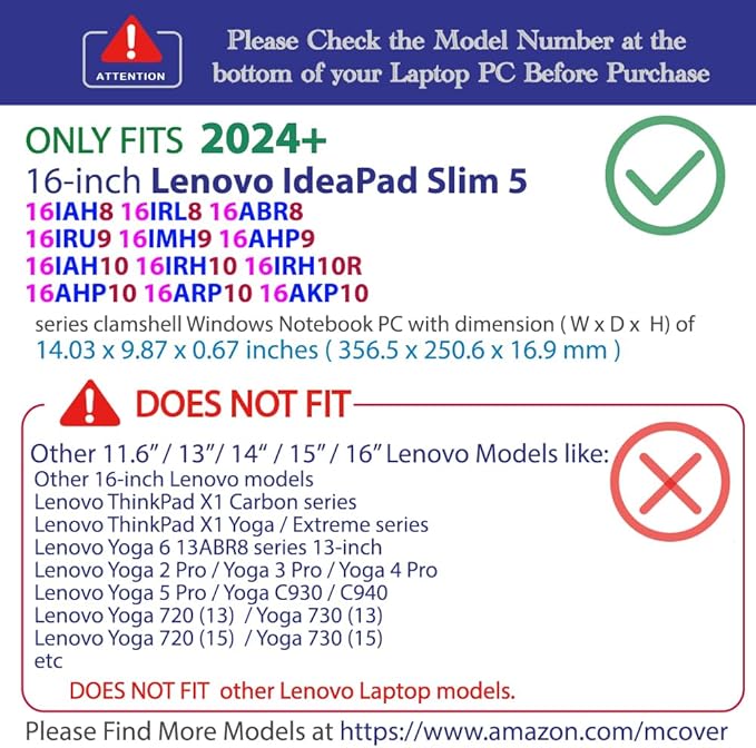 mCover Case ONLY Compatible for 2024-2026 16" Lenovo IdeaPad Slim 5 16AHP10 16ARP10 16AKP10 16IRH10 16IAH10 16IRU9 16ABR8 Series Windows Computers(NOT for Other Lenovo Models)- Pink