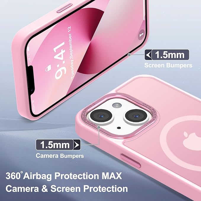 Newfuture Designed for iPhone 13 Case & iPhone 14 Case with Magnetic [13 FT Military Drop Protection] [Compatible with Magsafe] Slim Translucent Shockproof with Anti-Fingerprint Phone Case, Chalk Pink