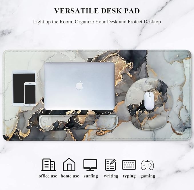 LATEEFAH Mouse Pad with Wrist Rest, Large Mouse Pad, Ergonomic Gaming Desk Pad Keyboard Wrist Rest Set, 4-in-1 Desk Mat Keyboard Mat for Home, Office