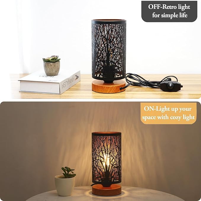 Small Industrial Table Lamps Dimmable, Bedside Lamps for Nightstand,End Table Side Desk lamp with Rustic Black Metal Cage Lampshade for Bedroom, Kids Room Living Room 2700K LED Bulb Included