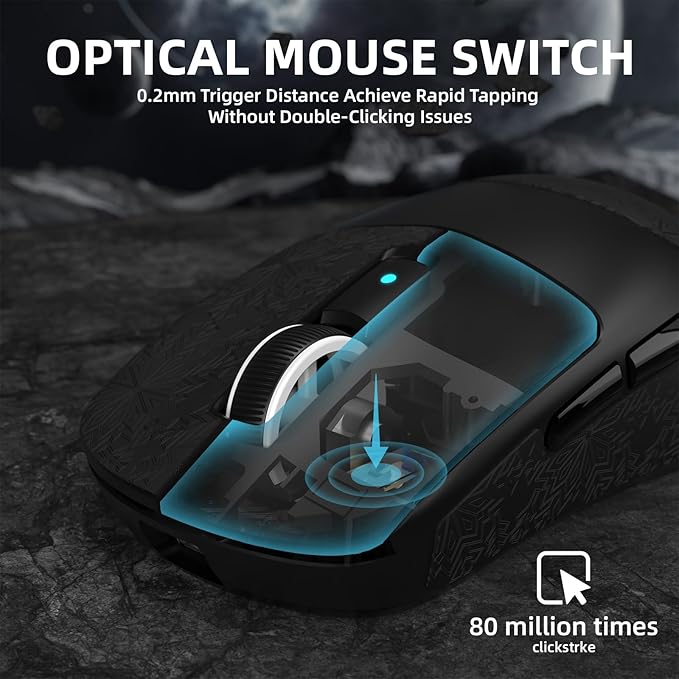 ATTACK SHARK R6 39g Superlight Wireless Gaming Mouse,PixArt PAW3950MAX 42000 DPI,MCU Nodic 52840 Computer Mouse,8K Polling Rate Web Driver,BT/2.4Ghz/Wired Tri-Mode Mice with Coiled Cable-Black&Tape
