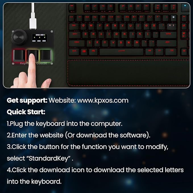 KPXOS OSU3X O3C Custom Gaming Keyboard with Magnetic Switches, Rapid Trigger Macro Keyboard for OSU and for Geometry Dash, RGB Backlight, Hall Effect he Magnetic Keyboard (Black)