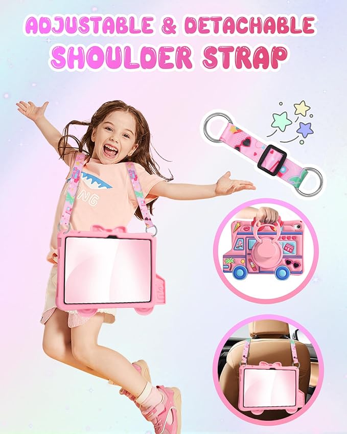 for iPad 10th Generation Case 10.9 Inch 2022, for iPad A16 Case 11th Generation - for Girls Cute Girly Kawaii 3D Cartoon Design with Rotating Stand & Strap Silicone Cover for Apple 10th/11th