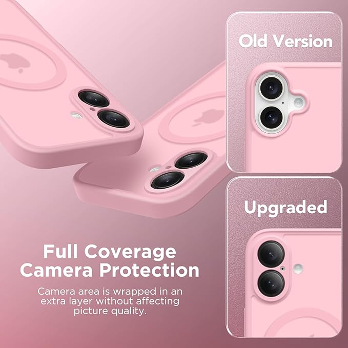 CAPRARO Magnetic Compatible with iPhone 16 Case, Upgraded [Full Camera Protection] [Compatible with MagSafe] Protective Translucent Matte Women Girl Phone Case Cover, Peach Pink