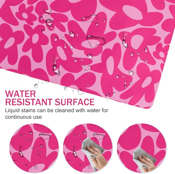 L-SPOUTTO Pink Gaming Mouse Pad Large Desk Mat XXL Mouse Pad Non-Slip Rubber Base Keyboard Pad Waterproof Desktop Mat for Laptop Computer Work Game Home Office-Hot Pink Daisy