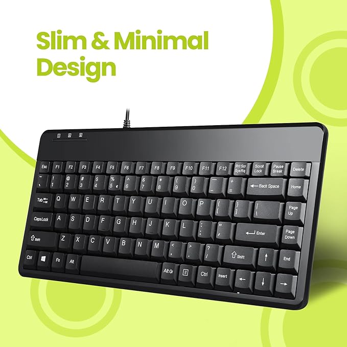 Perixx PERIBOARD-409P Wired PS2 Mini Keyboard, Black, US English Layout