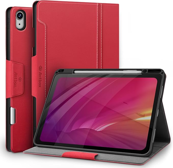 Antbox for iPad Air 13 Inch Case 2026 M4 /2025 M3 /2024 M2, Built-in Pencil Holder, Fully Supports Pencil Pro and Pencil (USB-C), Auto Sleep/Wake Function PU Leather iPad Air 13'' Cover (Red)