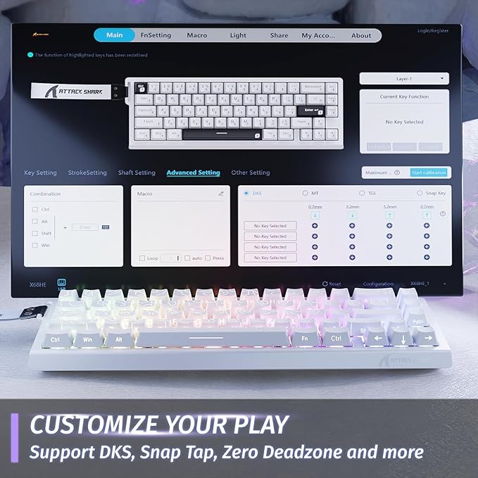 ATTACK SHARK X68 HE Rapid Trigger Mechanical Gaming Keyboard 60% Wired with Adjustable Actuation,Hall Effect Magnetic Switch,8KHz Polling Rate,RGB Backlit,Top Mount,Side Printed Keycap(White Contour)