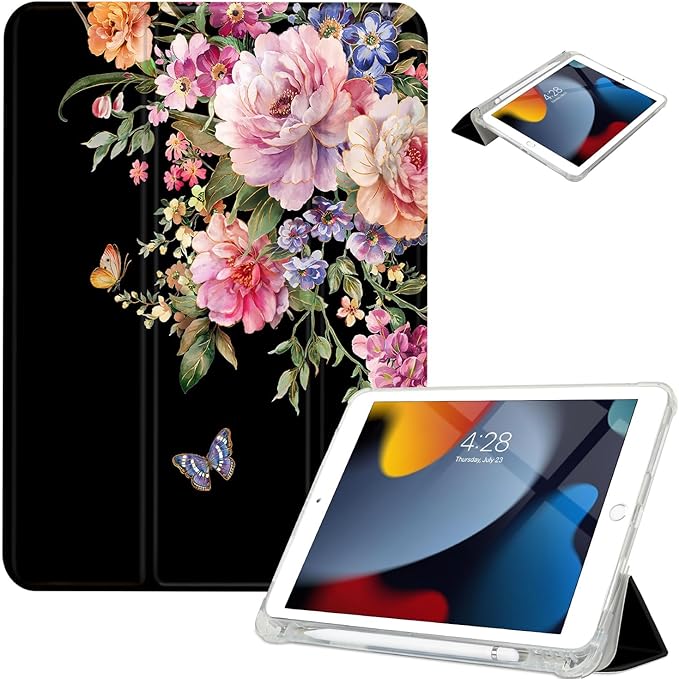 Vimorco for iPad 9th/8th/7th Generation Case 10.2-inch, for iPad Pro 10.5 Inch Cases, for iPad Air 3rd Generation Case 10.5-inch Pencil Holder/2 Viewing Stands/Typing Stand/Slim,Butterfly Pink Flower