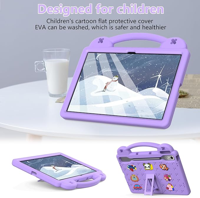 AKABEILA Compatible with Lenovo Tab P12 12.7 inch(2023) Tablet Case, Lightweight Shockproof Protective Case with Stand Handle & Shoulder Strap for Girl Kid Gift- Light Purple