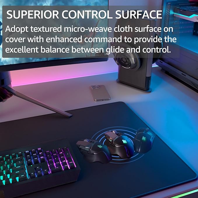 KTRIO Large Gaming Mouse Pad Desk Mat, Superior Micro-Weave Cloth for Precise Mouse Control, Non-Slip Rubber Base, Stitched Edges, Water-Resistant, for Gamer, Office & Home, 31.5" x 15.7" inches