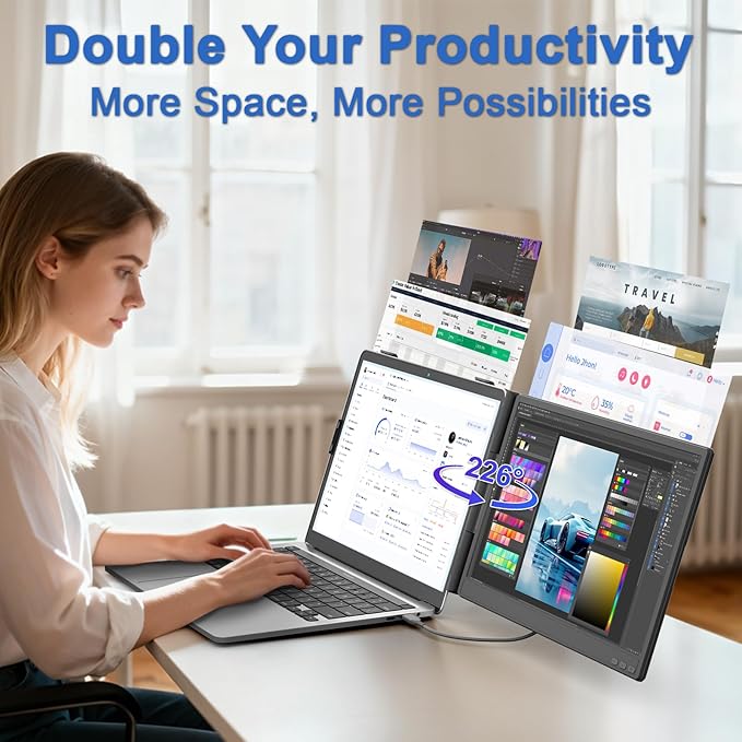 KEFEYA Laptop Screen Extender, 14" FHD 1080P IPS Dual Laptop Monitor Extender, Portable Monitor Plug & Play USB-C/HDMI/USB-A for 13"-17" Laptops, Work with Windows/MacBook/Switch/PS5