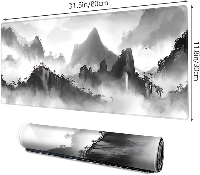 Galdas Mouse Pad for Gaming,XXL XL Large Mouse Mat Long Extended Mousepad Desk Mat Non-Slip Rubber Mice Pads Stitched Edges Thin,Black Ink Background (31.5 x 11.8 x 0.12 Inches)