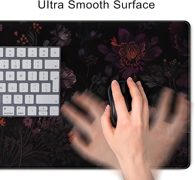 Dark Cottagecore Desk Mat Black Purple Flower XL Mouse Pad Large Gaming Mousepad Extended Vintage Aesthetic Desk Pad Keyboard Mouse Mat 31.5 x 11.8 in for Work Game Office Decor