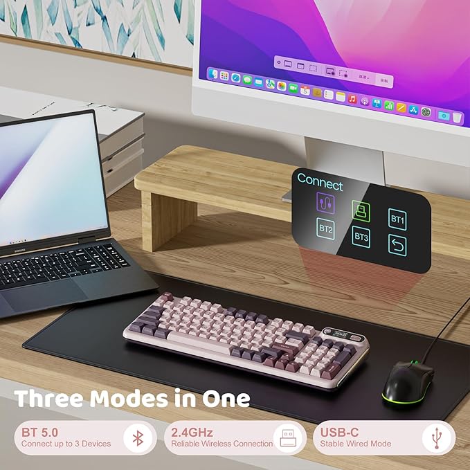 KZZI Z98 Wireless Mechanical Keyboard, Smart Display & Knob, BT5.0/2.4GHz/USB-C, Hot Swappable Custom Keyboard, Pre-lubed Linear Switches, Gasket Mount, RGB Creamy Gaming Keyboard