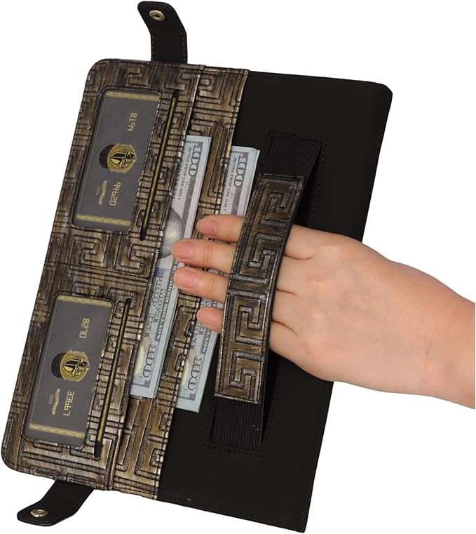 Handbag Case for iPad Pro 11" 2025 M5/2024 M4 - Techcircle Vintage Pattern Crossbody PU Leather Folio Envelope Pocket Stand Cover w/Hand Strap+Shoulder Strap+Pencil Holder+Card Slots, Retro Bronze