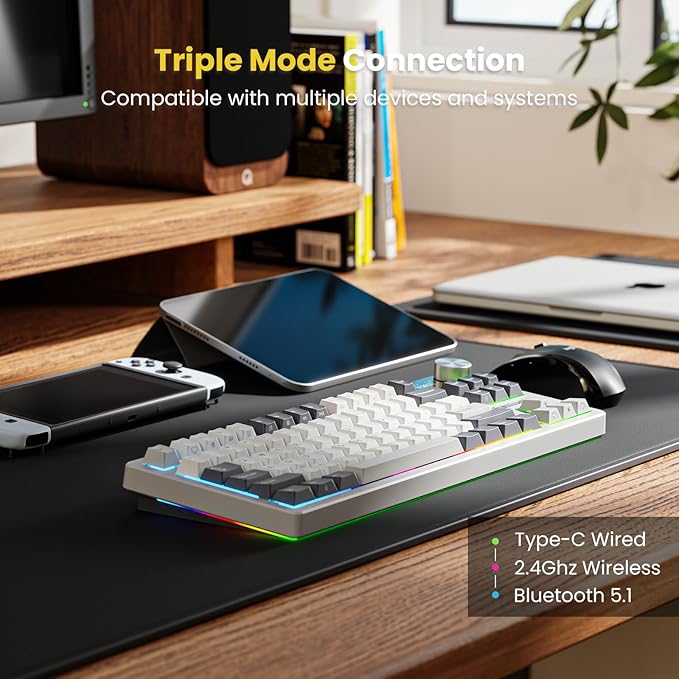 RK ROYAL KLUDGE S85 Wireless Mechanical Keyboard, TKL Keyboard with Display & Ratchet Knob, Triple-Mode Bluetooth/2.4GHz/USB-C, Custom Linear Silent Switches, 7200mAh Battery, Hot Swappable, 85 Keys