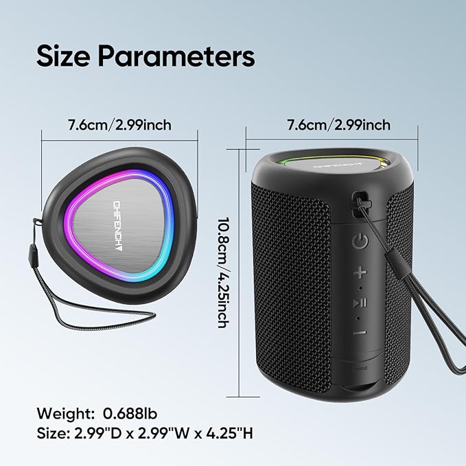 Portable Bluetooth Speaker Beach Essentials: Powerful Crystal Clear Sound/Dynamic Light/IPX5 Waterproof/All Day Playtime/Wireless BT 5.3/TWS Paring, Dad Gifts, Outdoor|Travel|Camping|Pool Accessories
