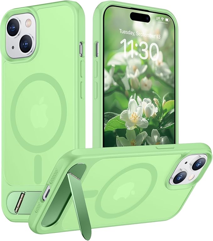 Magnetic Compatible with iPhone 15 Plus Case & iPhone 14 Plus Case, [Built-in Invisible Kickstand][Compatible with MagSafe][Military Grade Shockproof] Slim Translucent Matte Phone Case 6.7"