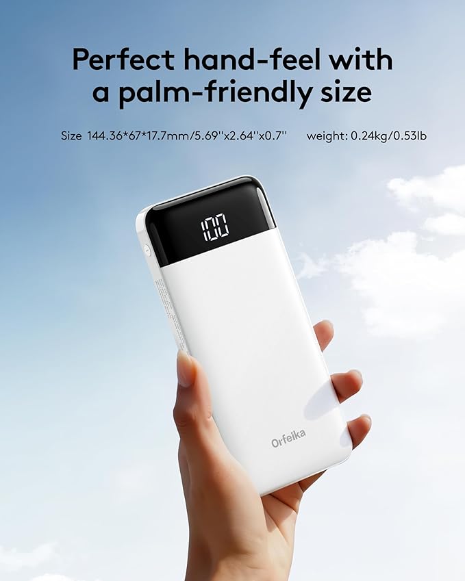 Orfeika Portable Phone Charger, 10000mAh Portable Charger Power Bank with Built-in Cables, Travel Essential Battery Pack Compatible with iPhone, Samsung, Google, iPads, Tablets, etc