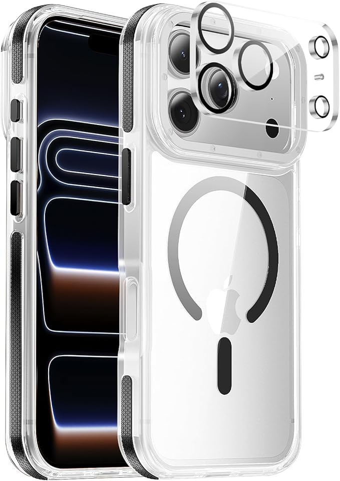 Strong Magnetic for iPhone 17 Pro Max case [10Ft Military-Grade Protection] Compatible with fit MagSafe Shockproof Slim Thin Cover case for iPhone 17 Pro Max 6.9 inch, Clear Black