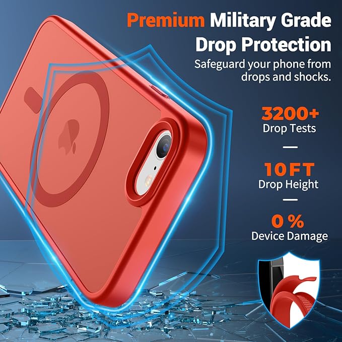 SUPFINE Magnetic for iPhone SE Case 2022 (3rd)/2020 (2nd), iPhone 8 Case (Compatible with MagSafe) (Military Grade Drop Protection) Slim Translucent Matte Phone Case,Red