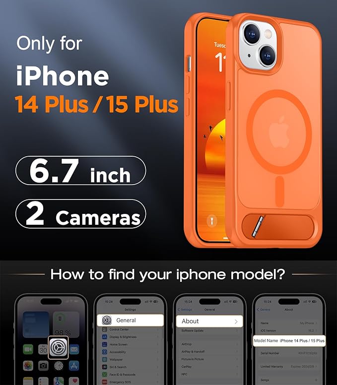 Magnetic Compatible with iPhone 15 Plus Case & iPhone 14 Plus Case, [Built-in Invisible Kickstand][Compatible with MagSafe][Military Grade Shockproof] Slim Translucent Matte Phone Case 6.7"